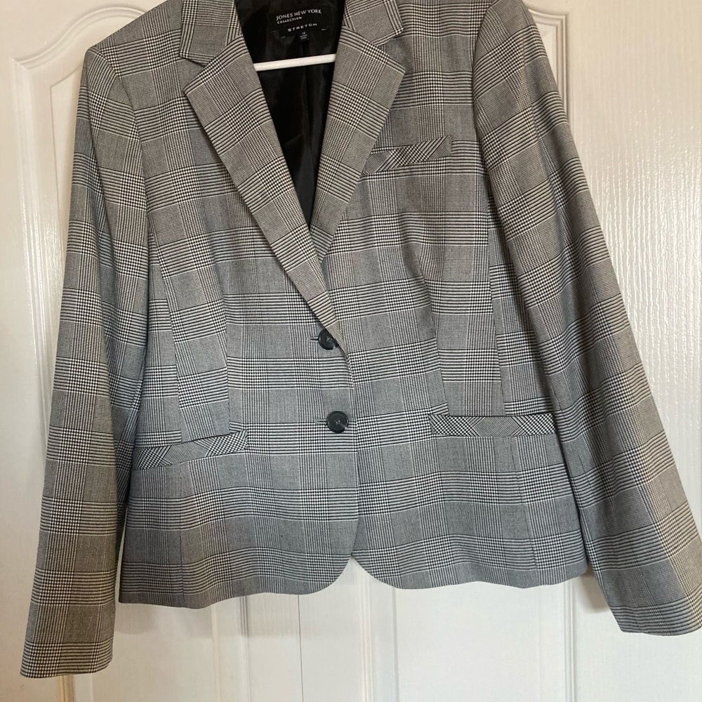 Jones New York Black and White Checkered Blazer